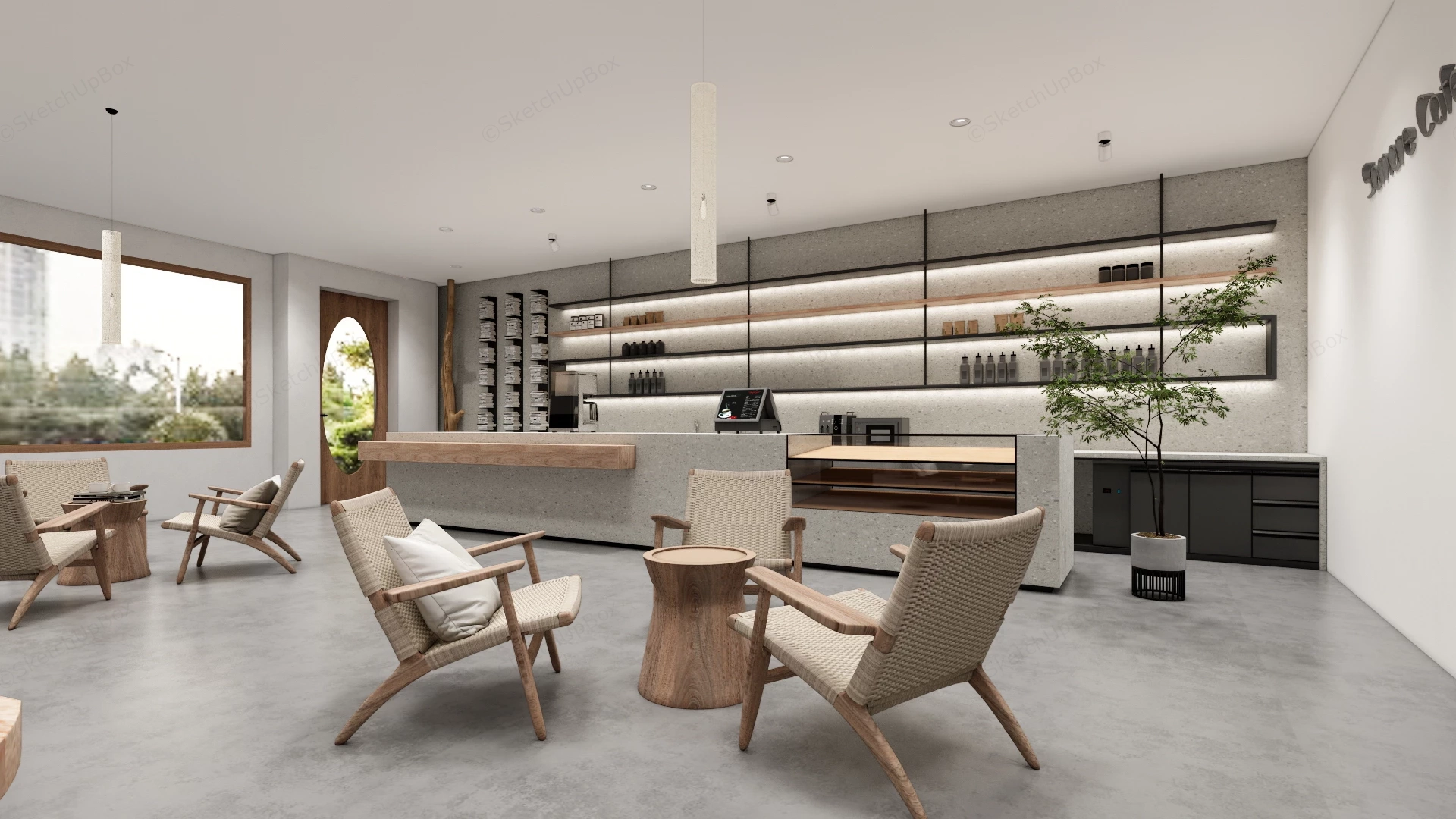 Japandi Modern Coffee Shop sketchup model preview - SketchupBox