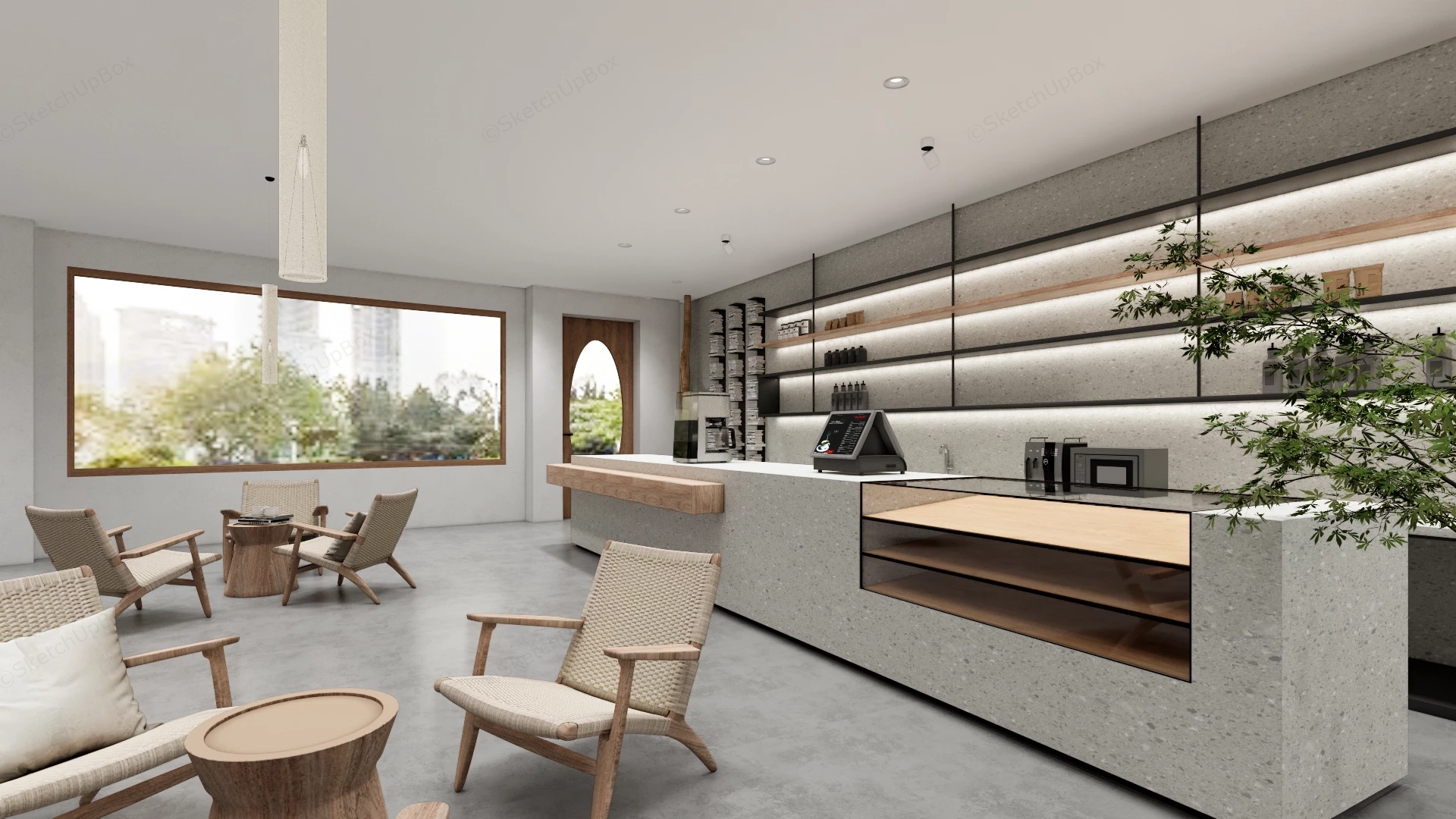 Japandi Modern Coffee Shop sketchup model preview - SketchupBox