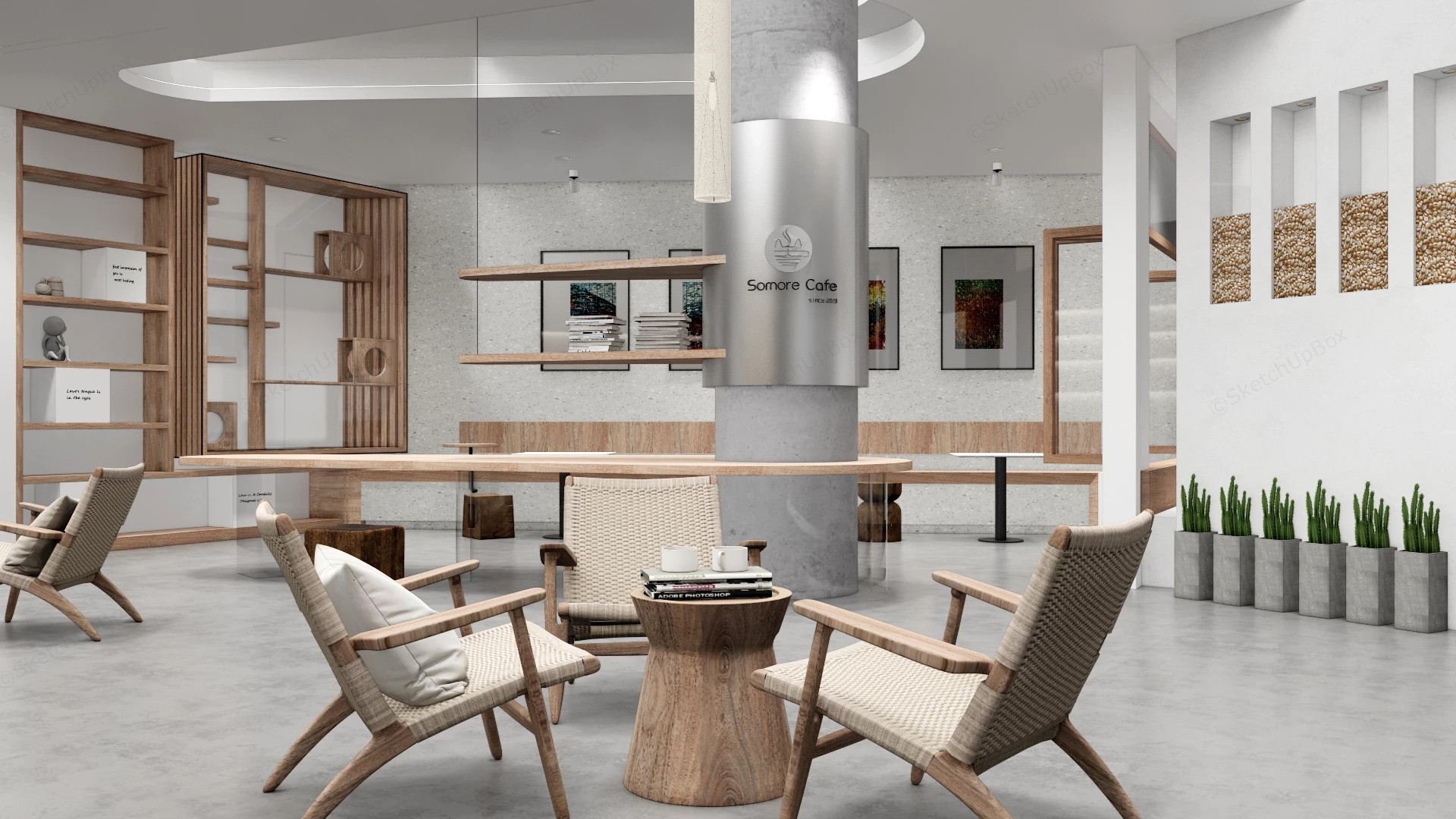 Japandi Modern Coffee Shop sketchup model preview - SketchupBox