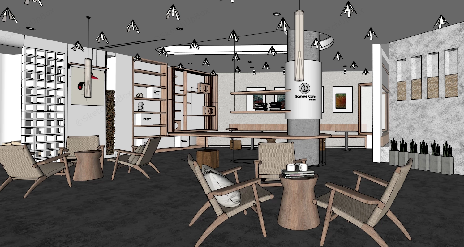 Japandi Modern Coffee Shop sketchup model preview - SketchupBox