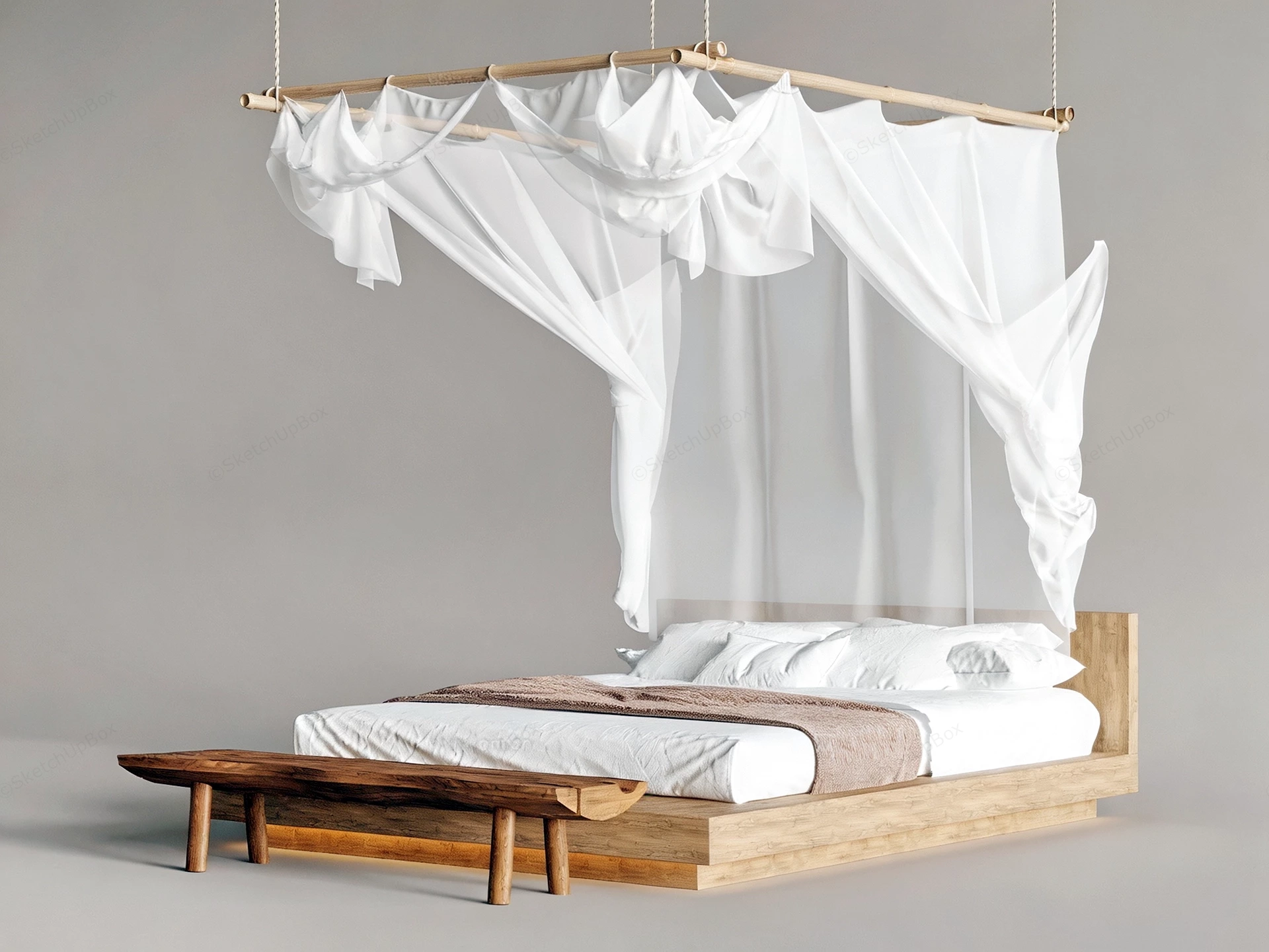 Modern Bohemian Platform Canopy Bed sketchup model preview - SketchupBox