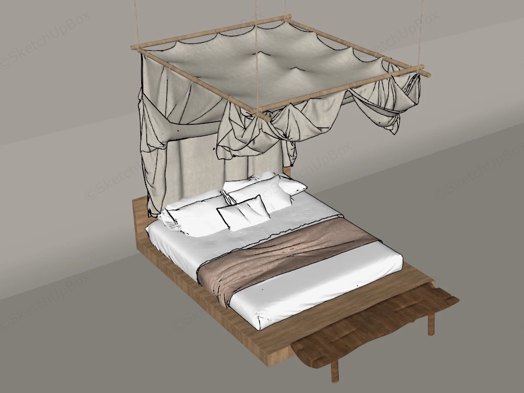 Modern Bohemian Platform Canopy Bed sketchup model preview - SketchupBox