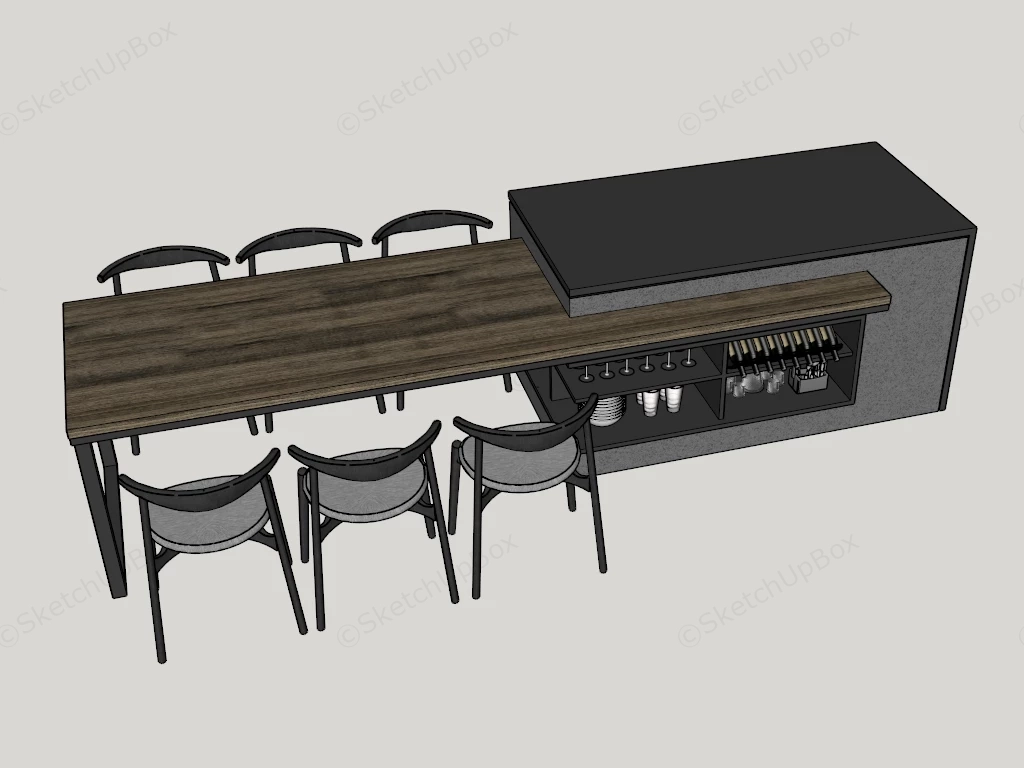 Modern Kitchen Island Integrated Dining Table sketchup model preview - SketchupBox