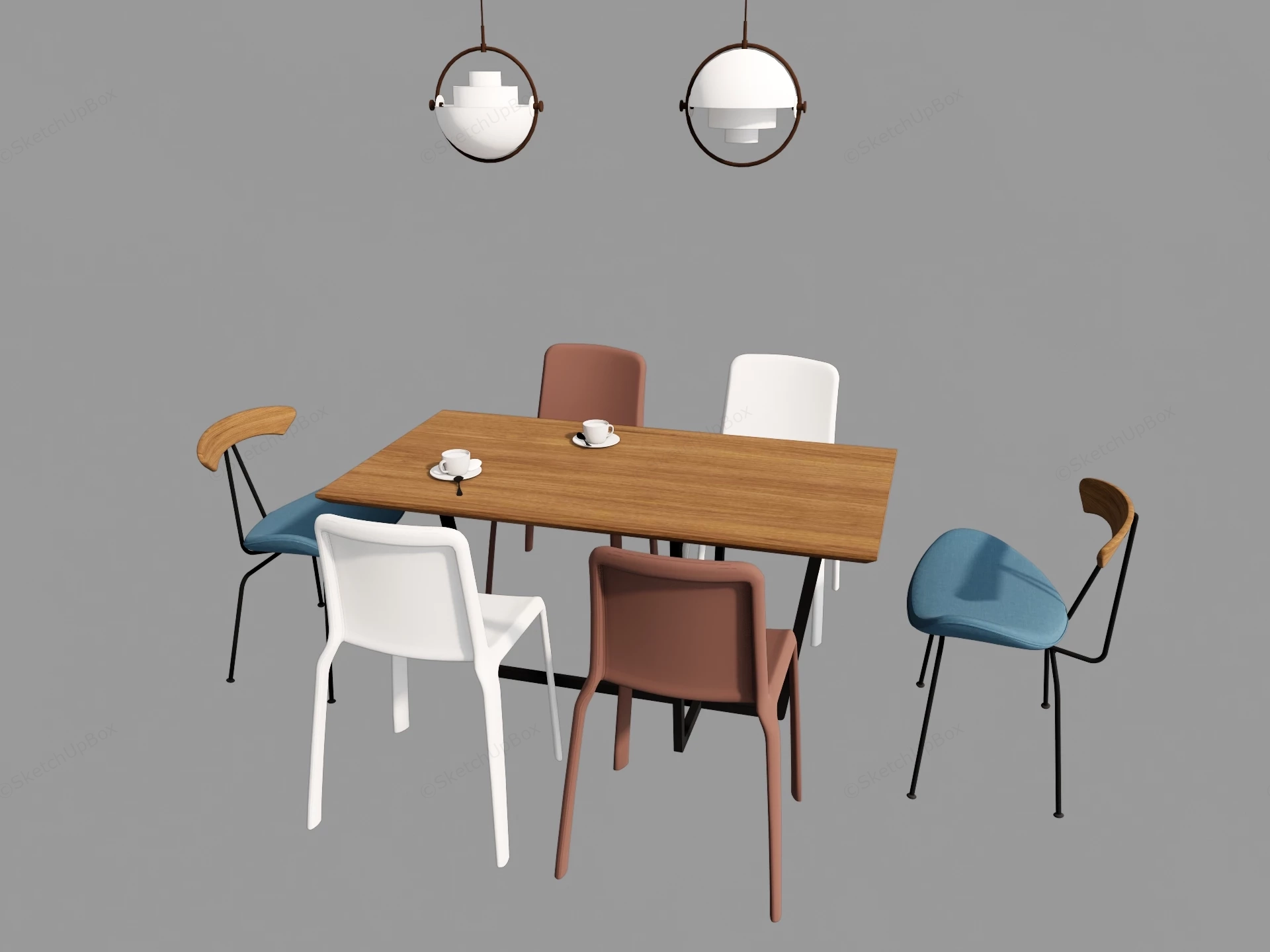 Mid Century Modern Dining Room Furniture Set sketchup model preview - SketchupBox