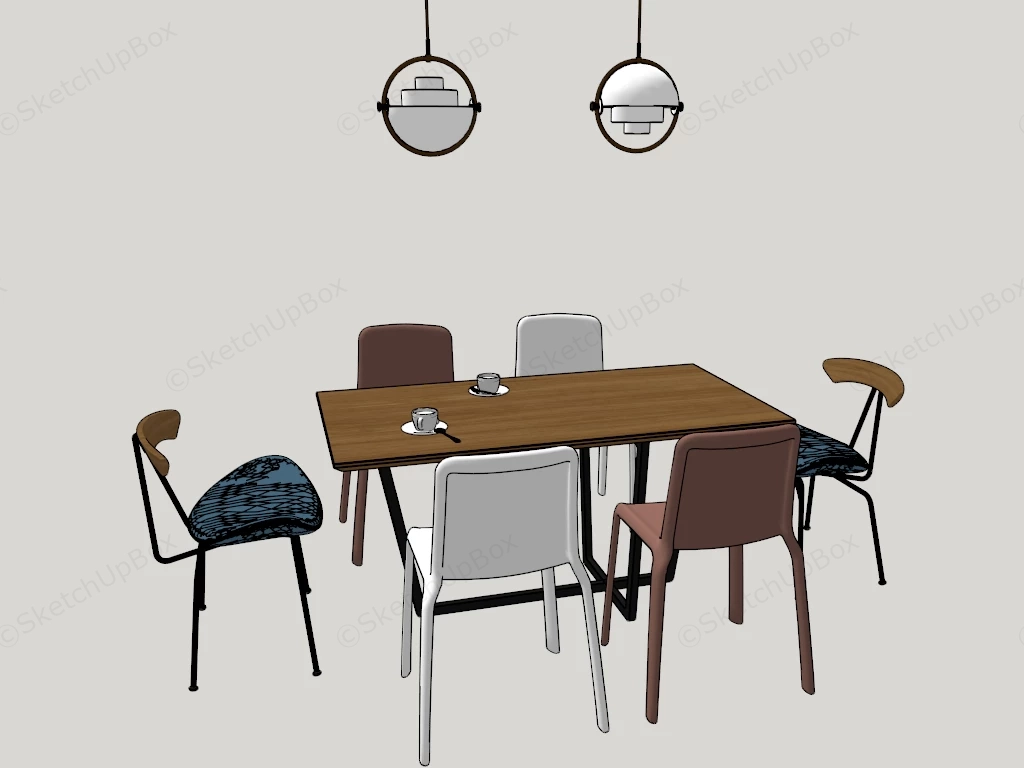 Mid Century Modern Dining Room Furniture Set sketchup model preview - SketchupBox