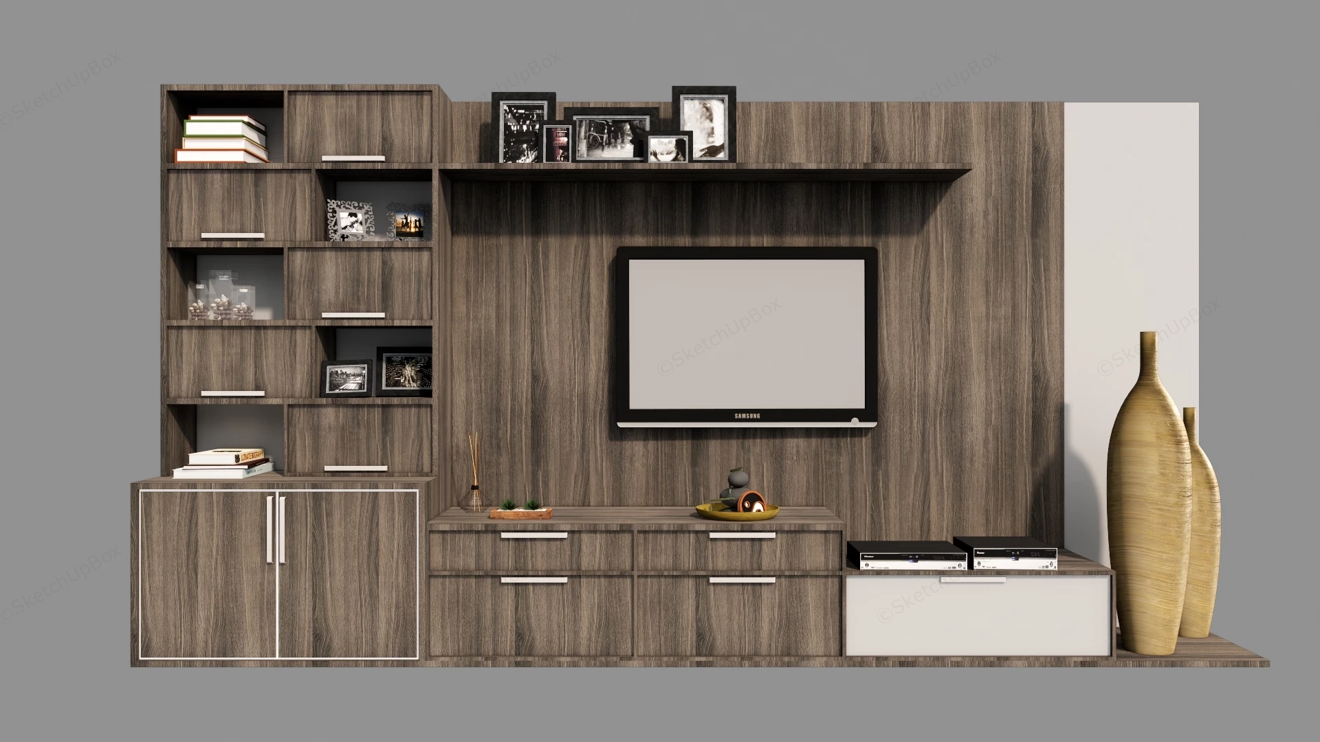 Modern Wall Mounted TV Entertainment Center Unit sketchup model preview - SketchupBox