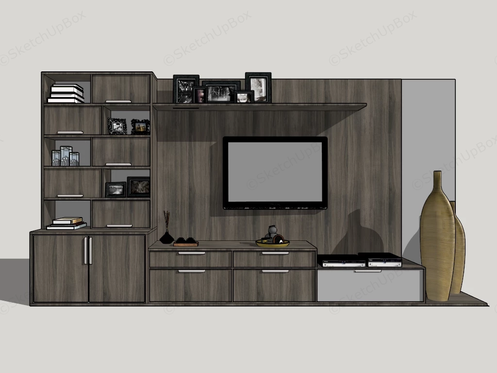 Modern Wall Mounted TV Entertainment Center Unit sketchup model preview - SketchupBox