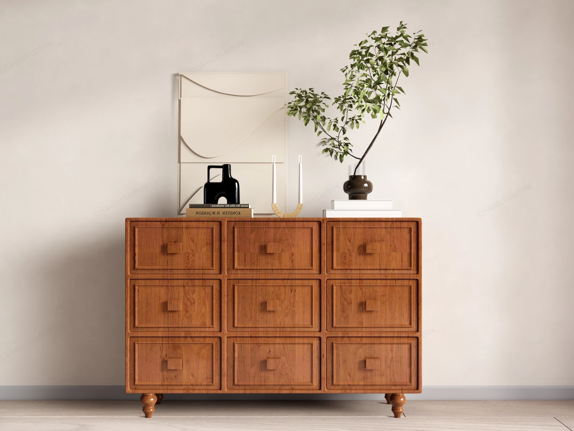 Mid Century Transitional Wooden Dresser sketchup model preview - SketchupBox