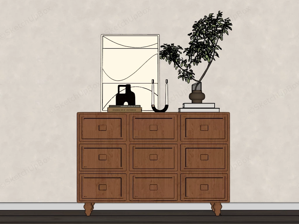 Mid Century Transitional Wooden Dresser sketchup model preview - SketchupBox