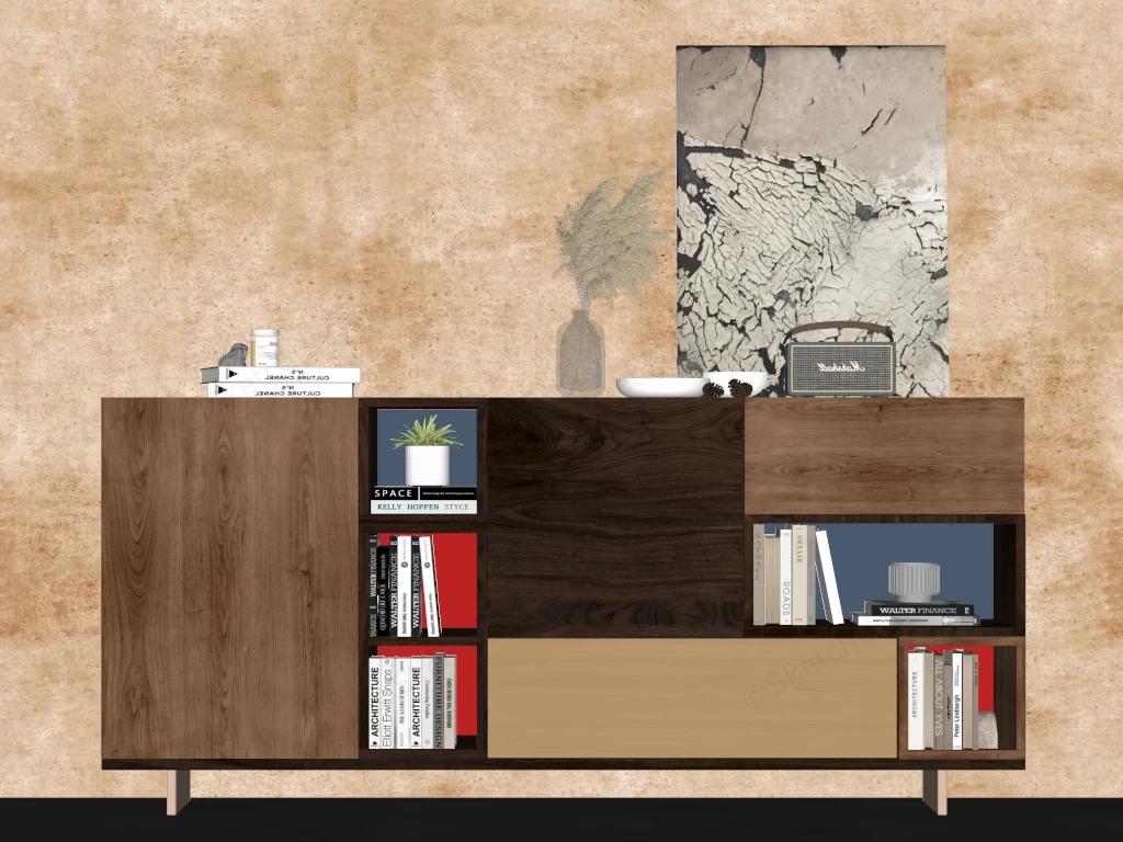 Modern Asymmetric Wood Patchwork Sideboard sketchup model preview - SketchupBox