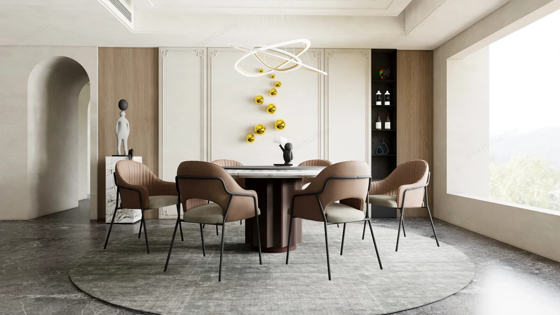Luxurious Modern Minimalist Dining Room sketchup model preview - SketchupBox