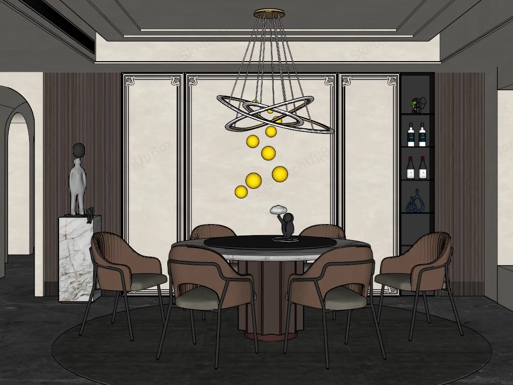 Luxurious Modern Minimalist Dining Room sketchup model preview - SketchupBox