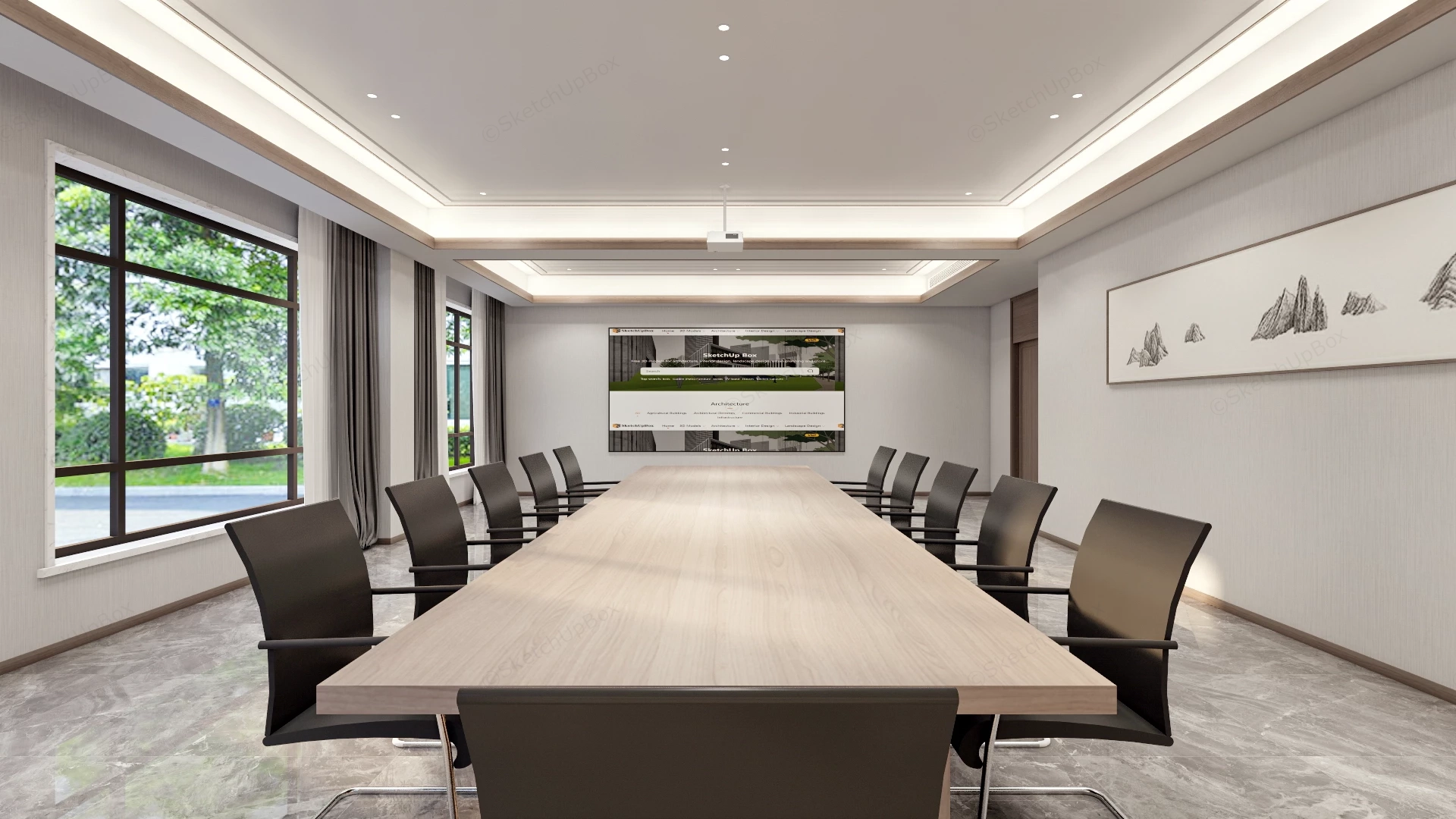 Modern Executive Boardroom sketchup model preview - SketchupBox