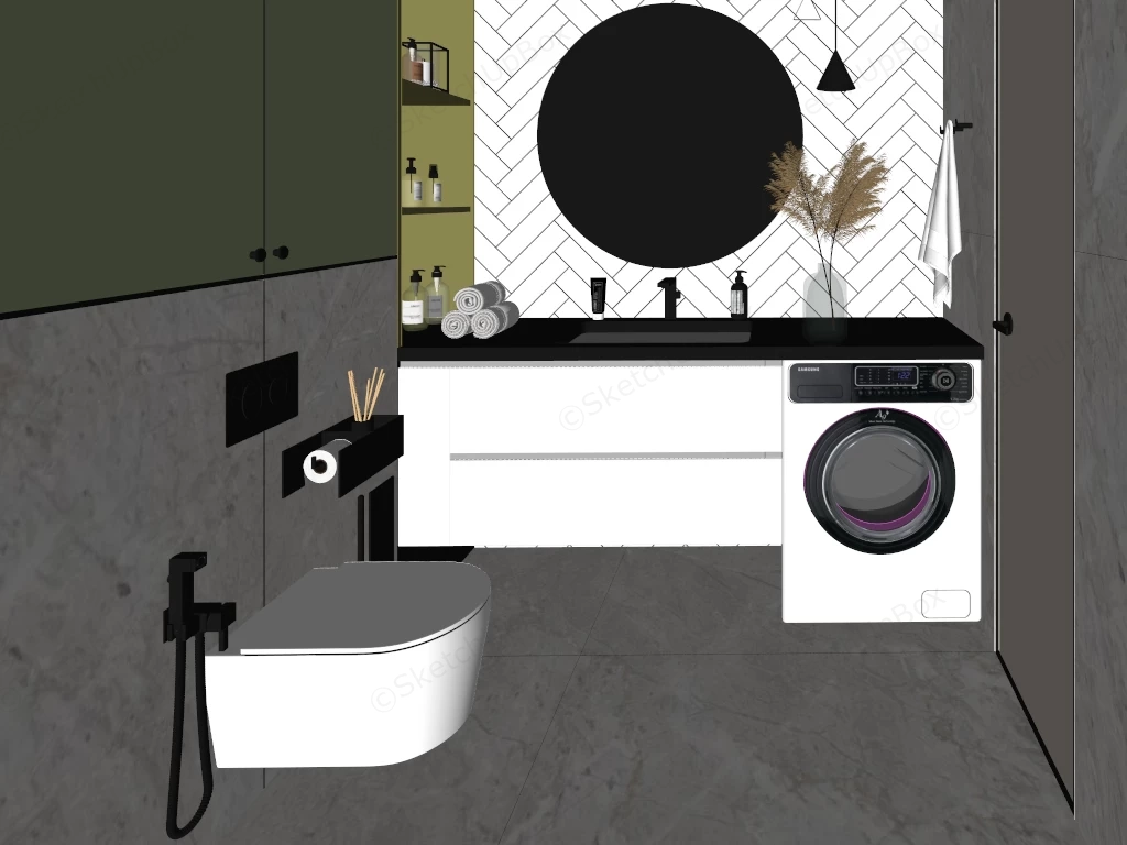 Modern Space Optimized Bathroom Layout sketchup model preview - SketchupBox