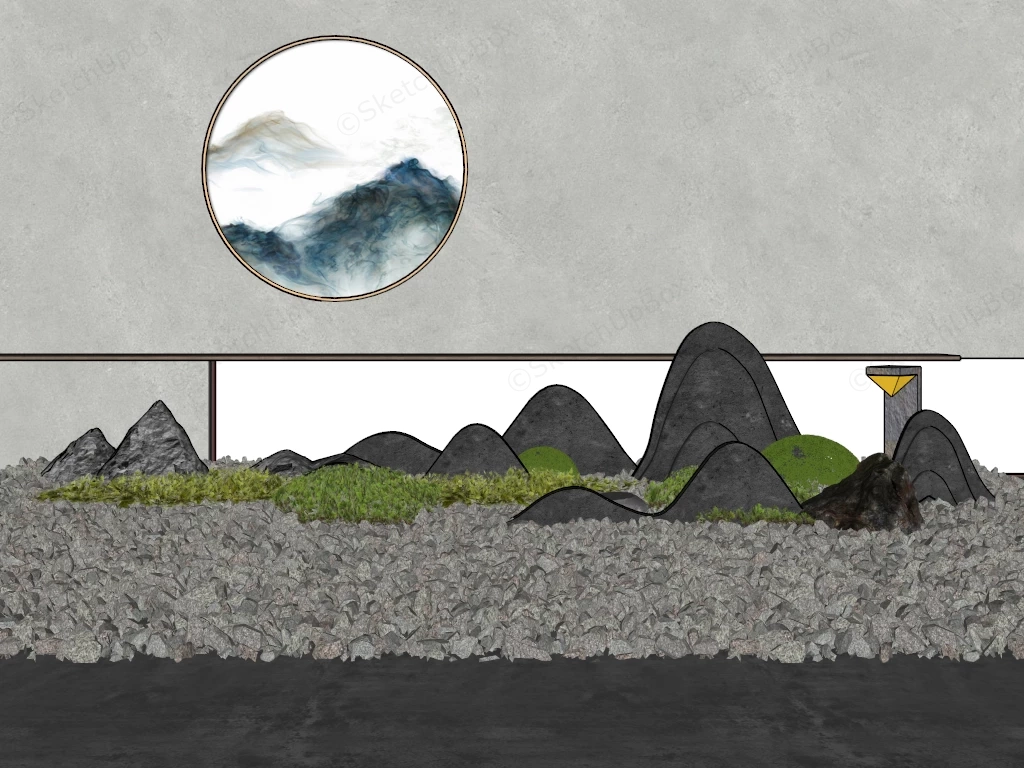 Modern Zen Garden Landscape Installation sketchup model preview - SketchupBox