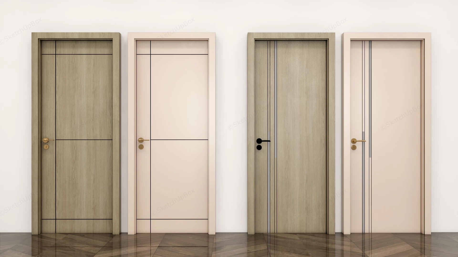 Four Modern Minimalist Interior Door Designs sketchup model preview - SketchupBox