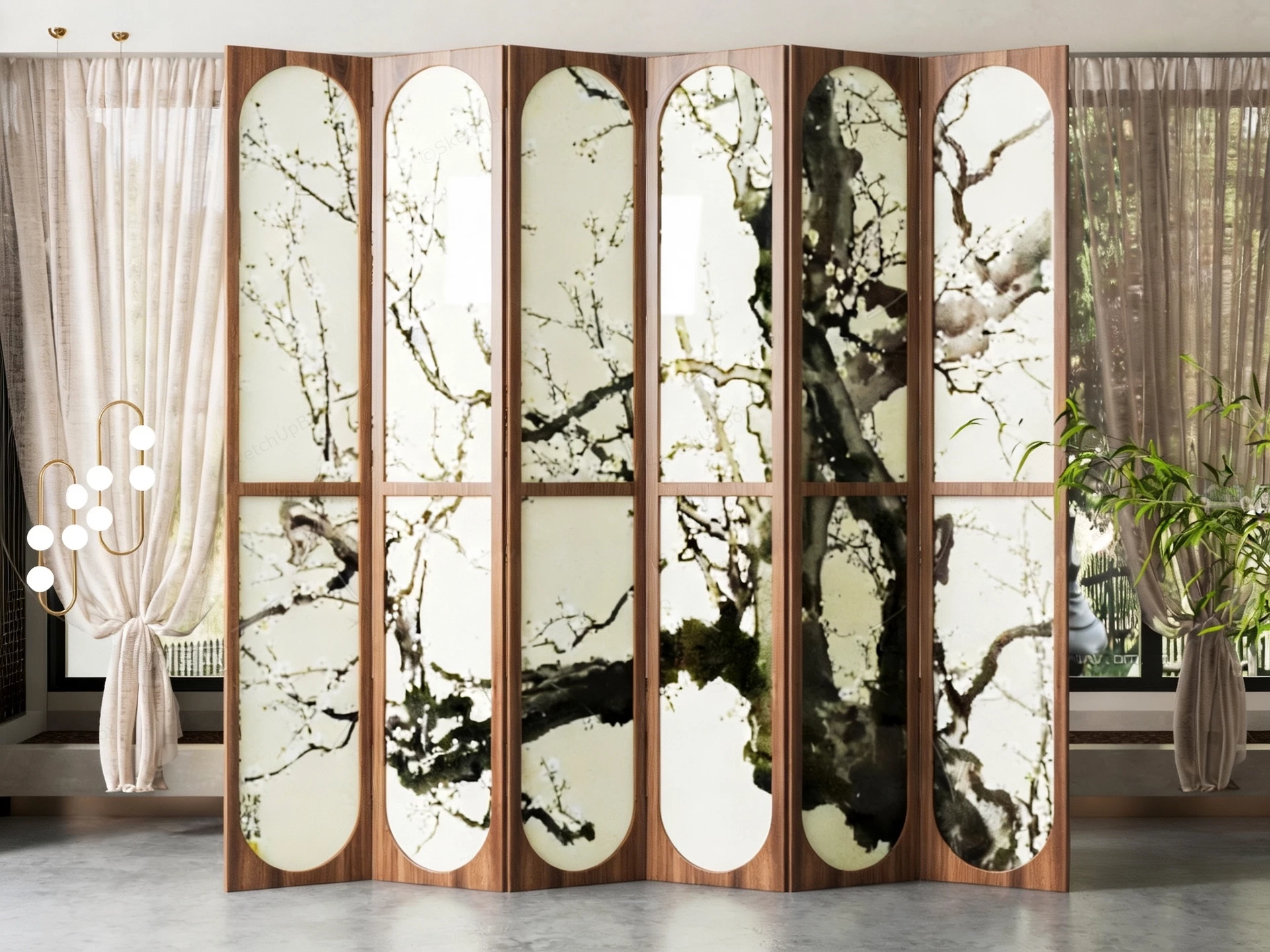 Six Panel Folding Room Divider Screen sketchup model preview - SketchupBox