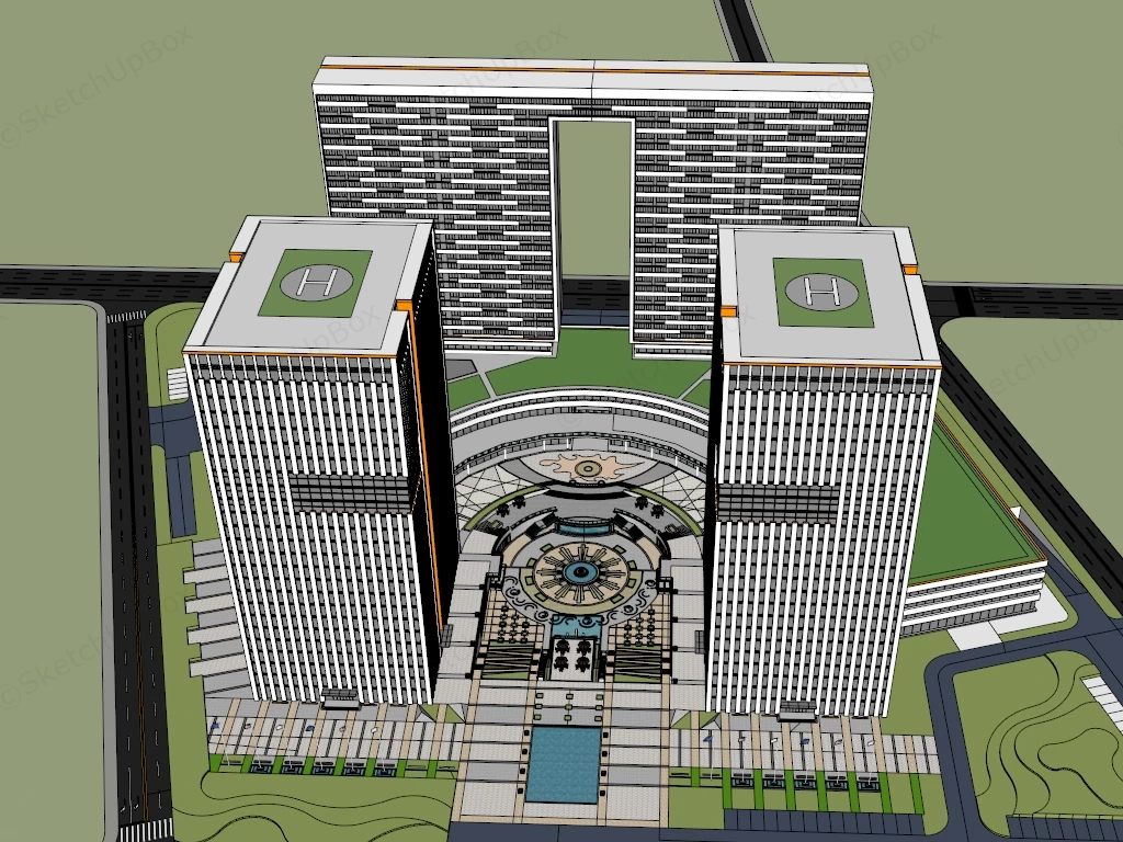 Large Modern Commercial Building Complex sketchup model preview - SketchupBox