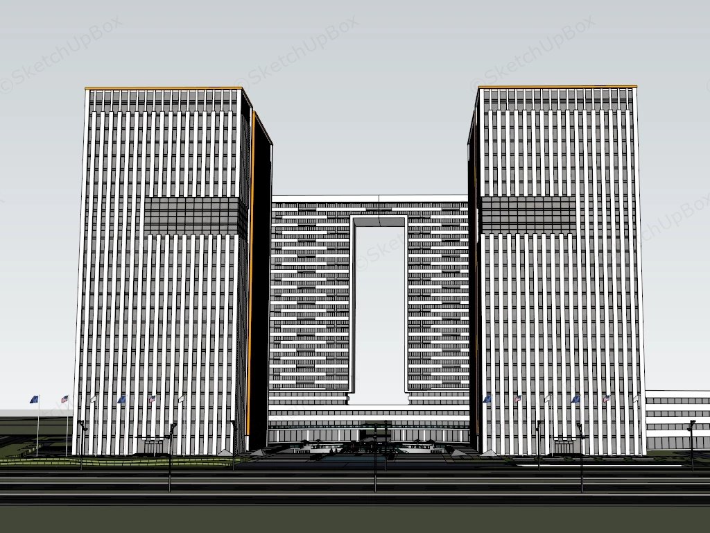 Large Modern Commercial Building Complex sketchup model preview - SketchupBox