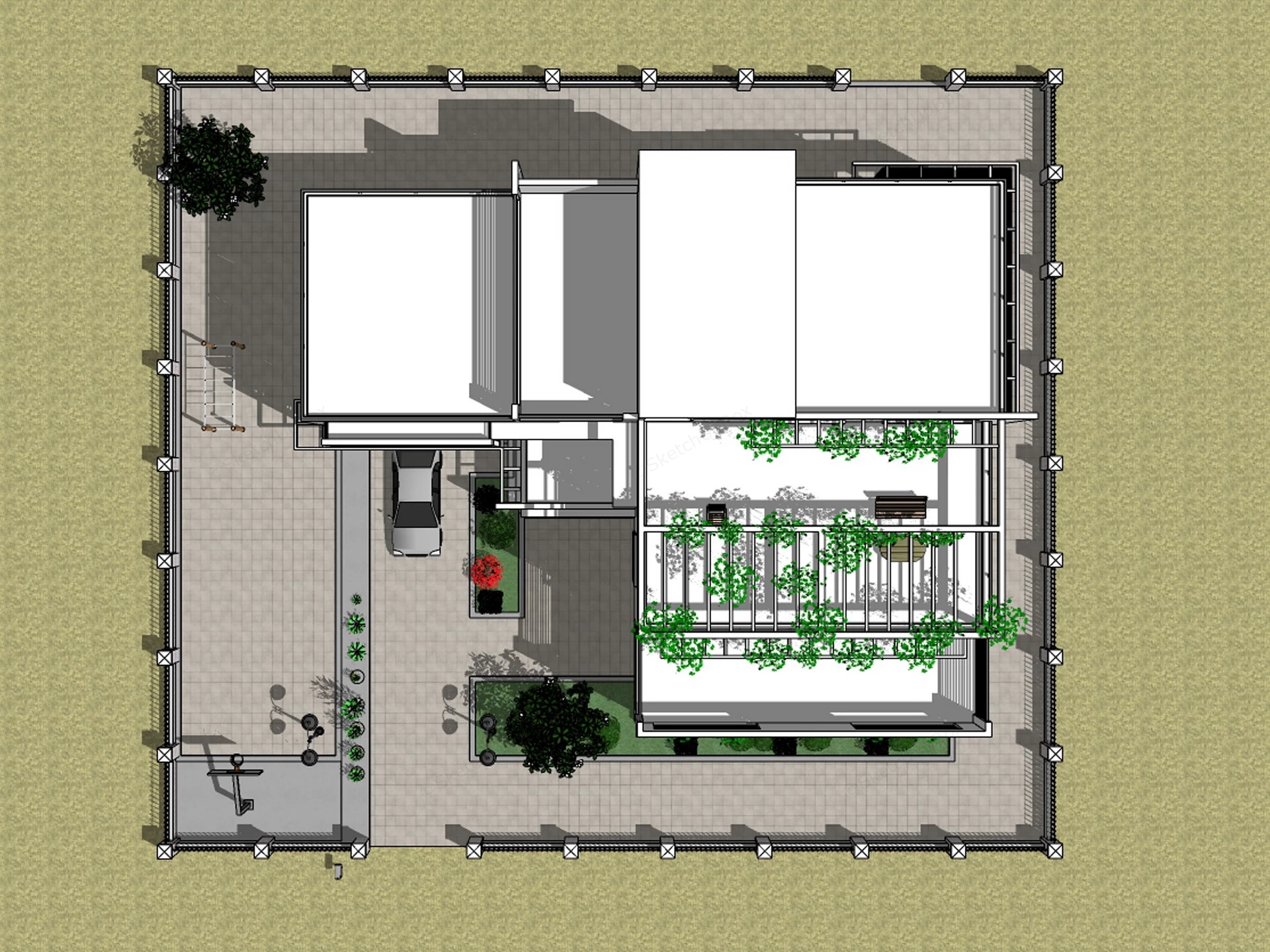 Modern Multi Story Residential Villa sketchup model preview - SketchupBox