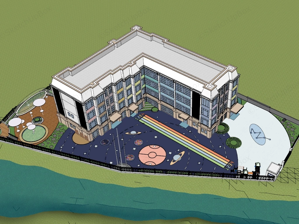 Modern Kindergarten Campus sketchup model preview - SketchupBox
