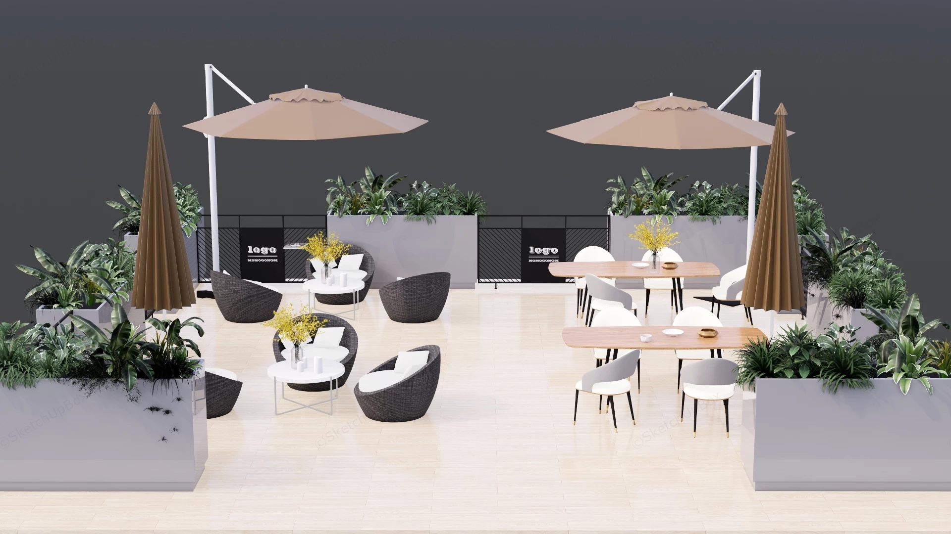 Modern Outdoor Cafe Seating Area sketchup model preview - SketchupBox