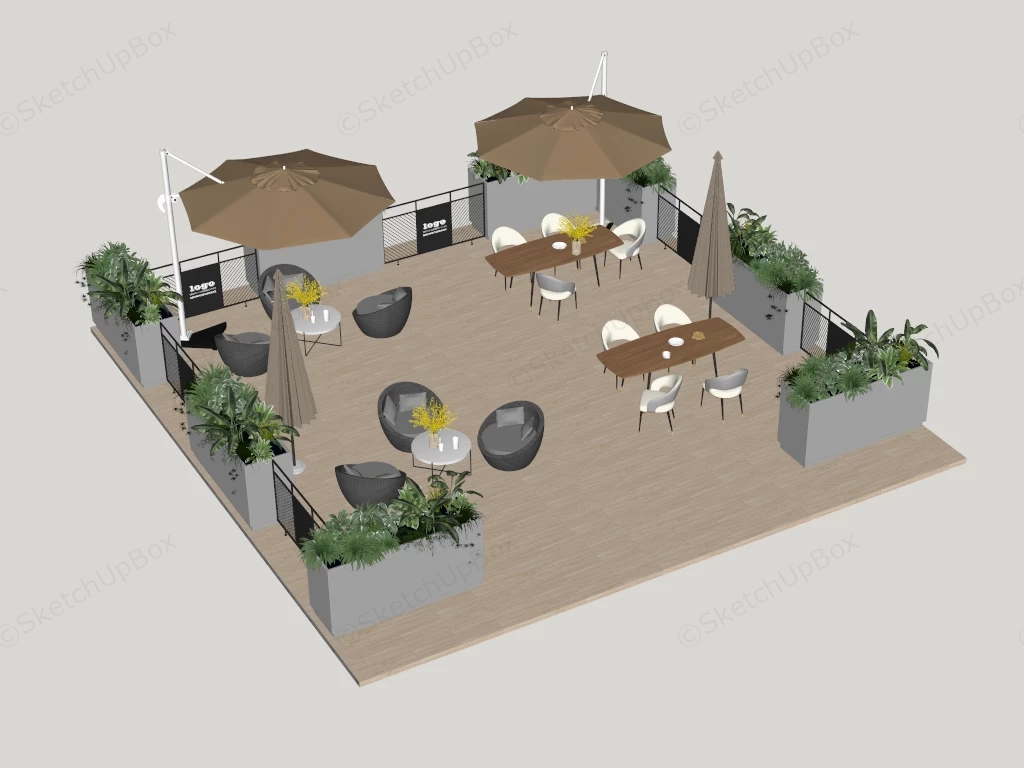 Modern Outdoor Cafe Seating Area sketchup model preview - SketchupBox