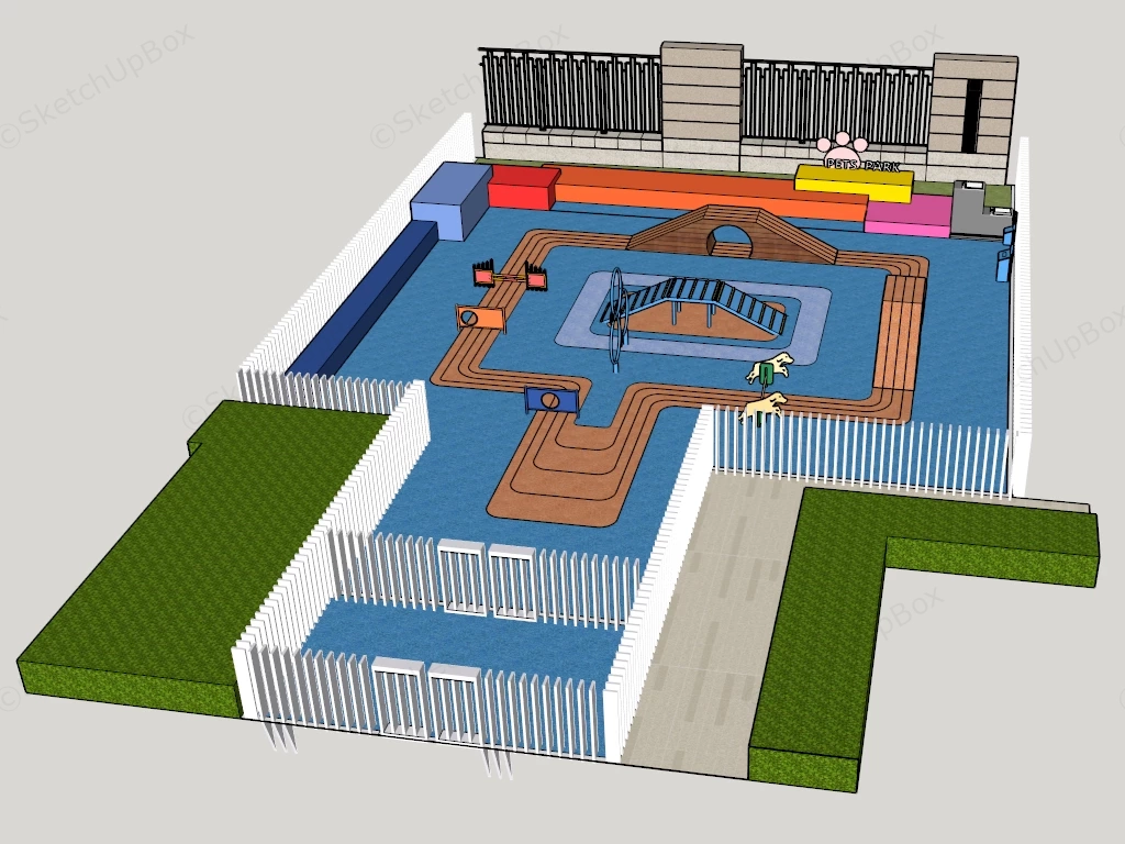 Outdoor Enclosed Dog Park sketchup model preview - SketchupBox