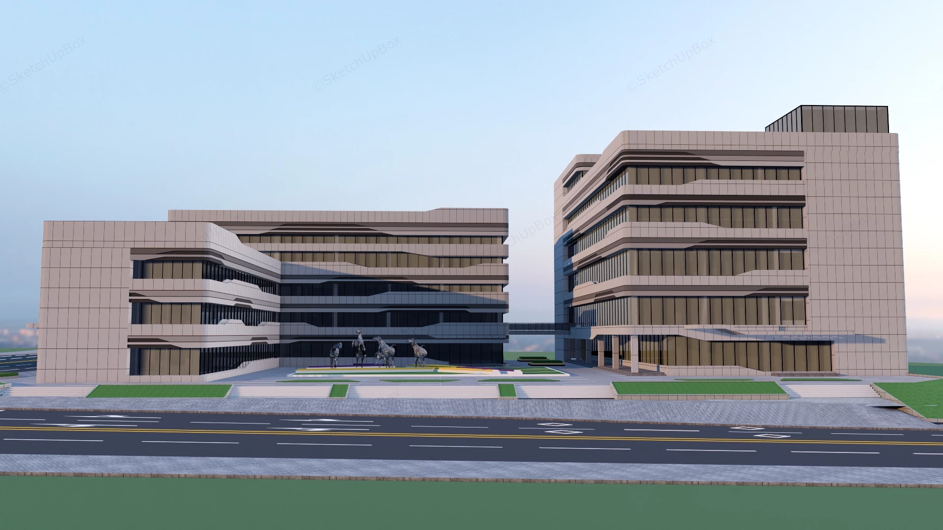 Modern Commercial Office Building Complex sketchup model preview - SketchupBox