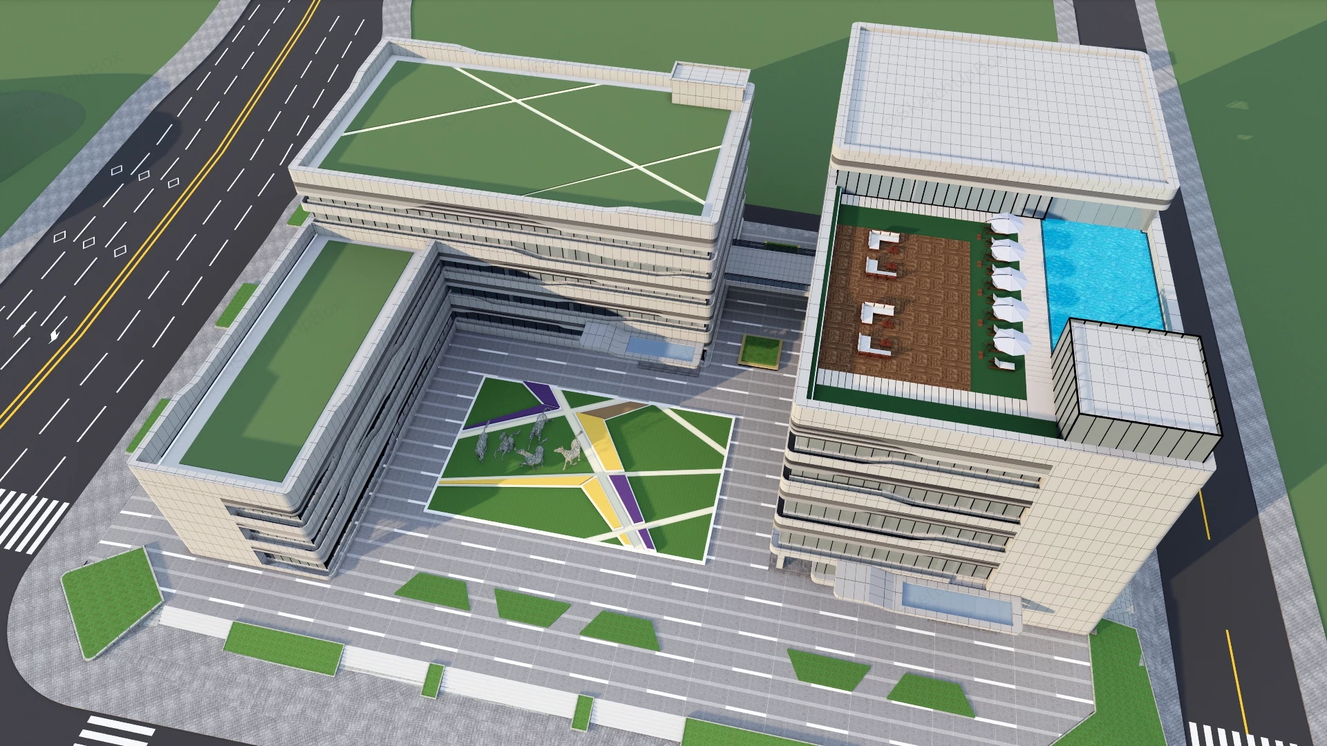 Modern Commercial Office Building Complex sketchup model preview - SketchupBox