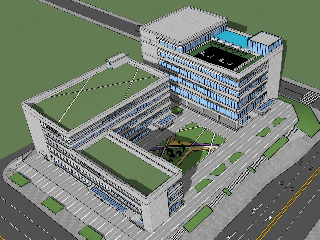 Modern Commercial Office Building Complex sketchup model preview - SketchupBox