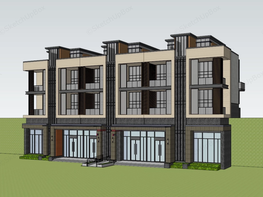 Modern Multi Family Residential Building sketchup model preview - SketchupBox