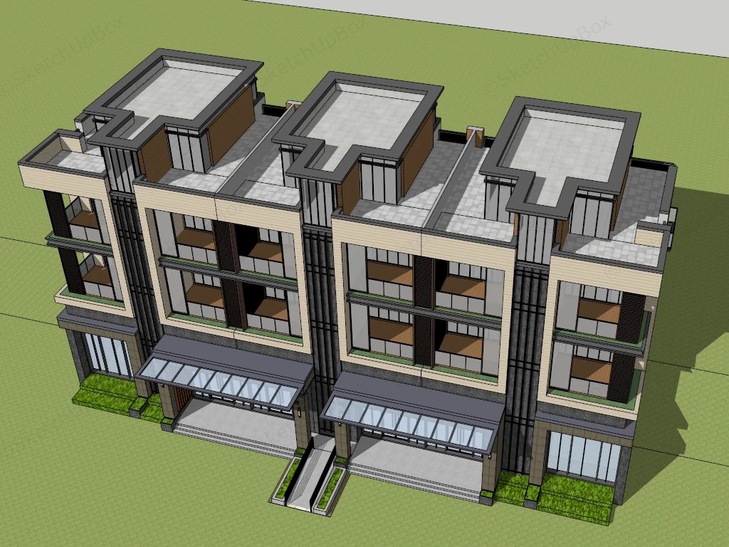 Modern Multi Family Residential Building sketchup model preview - SketchupBox