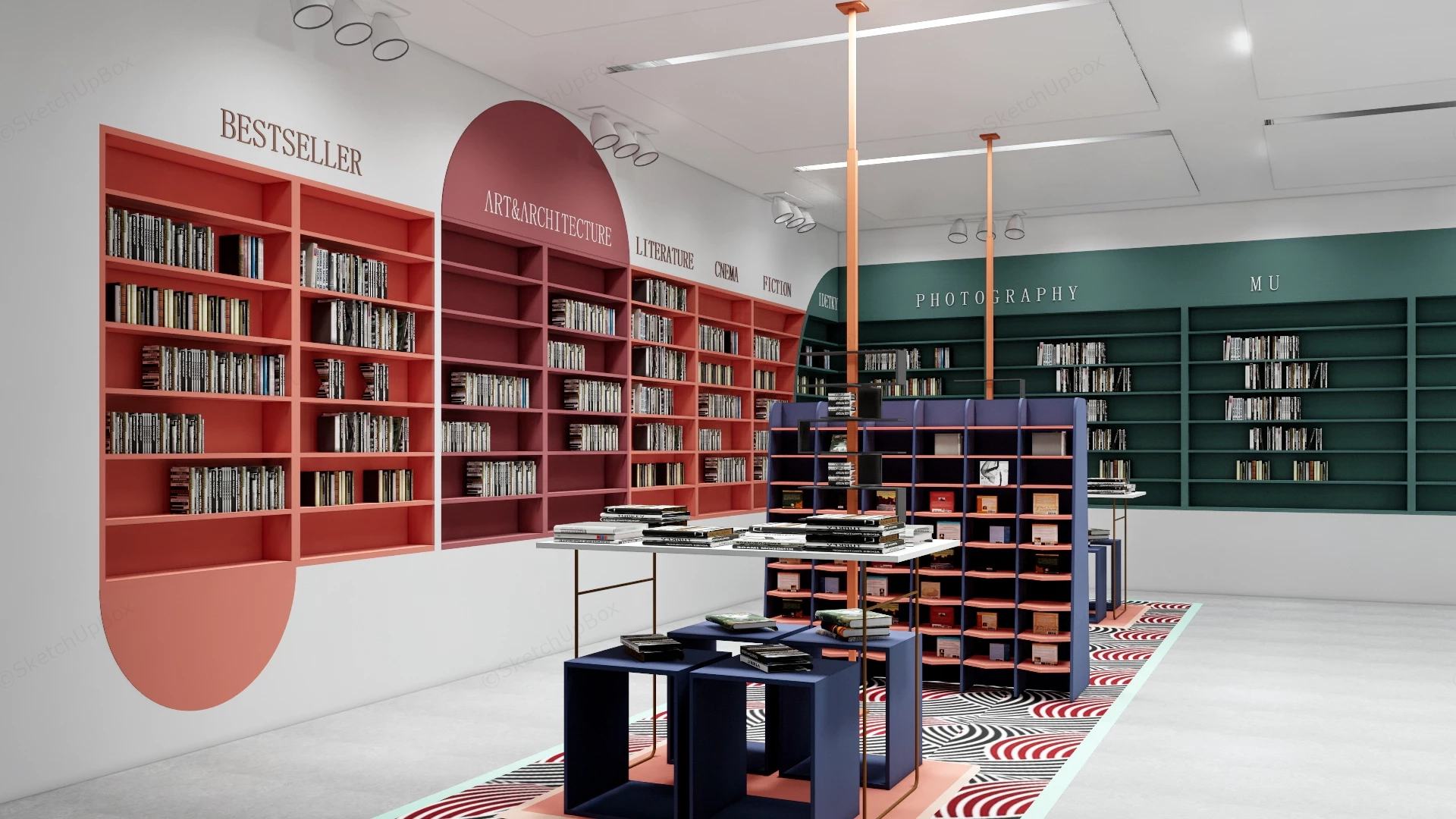 Modern Stylized Bookstore Interior sketchup model preview - SketchupBox