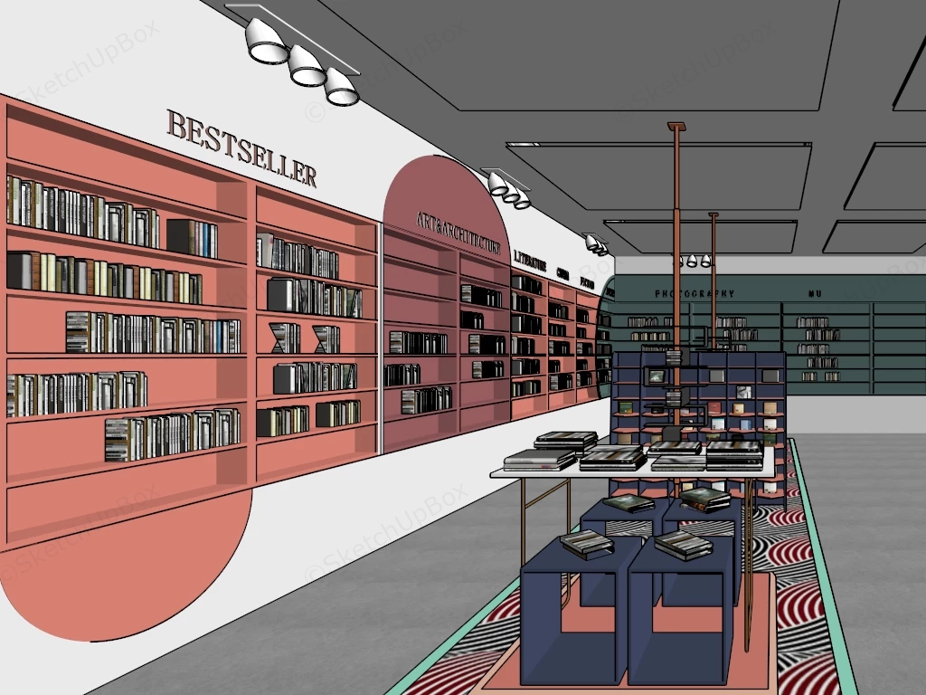 Modern Stylized Bookstore Interior sketchup model preview - SketchupBox