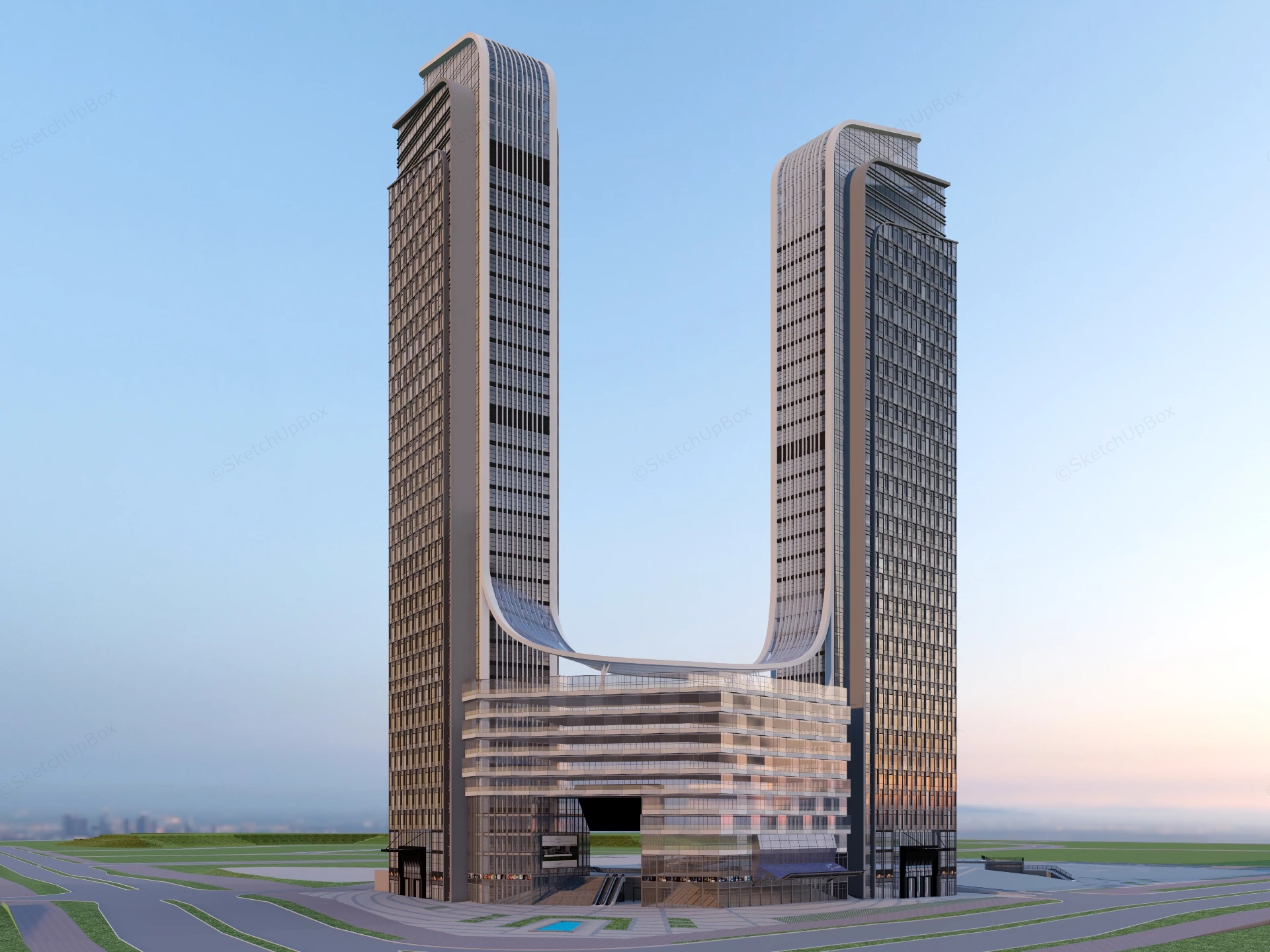 Modern Twin Tower Skyscraper Complex sketchup model preview - SketchupBox