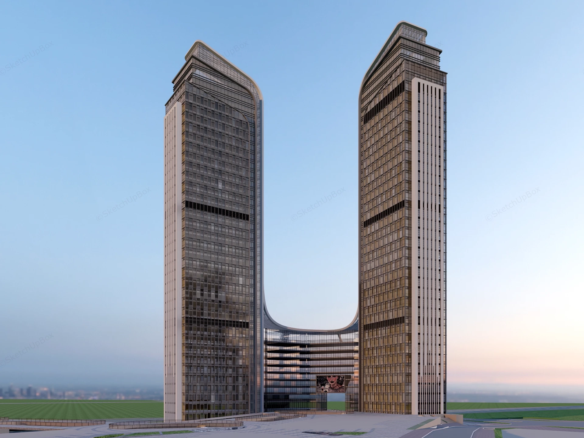 Modern Twin Tower Skyscraper Complex sketchup model preview - SketchupBox