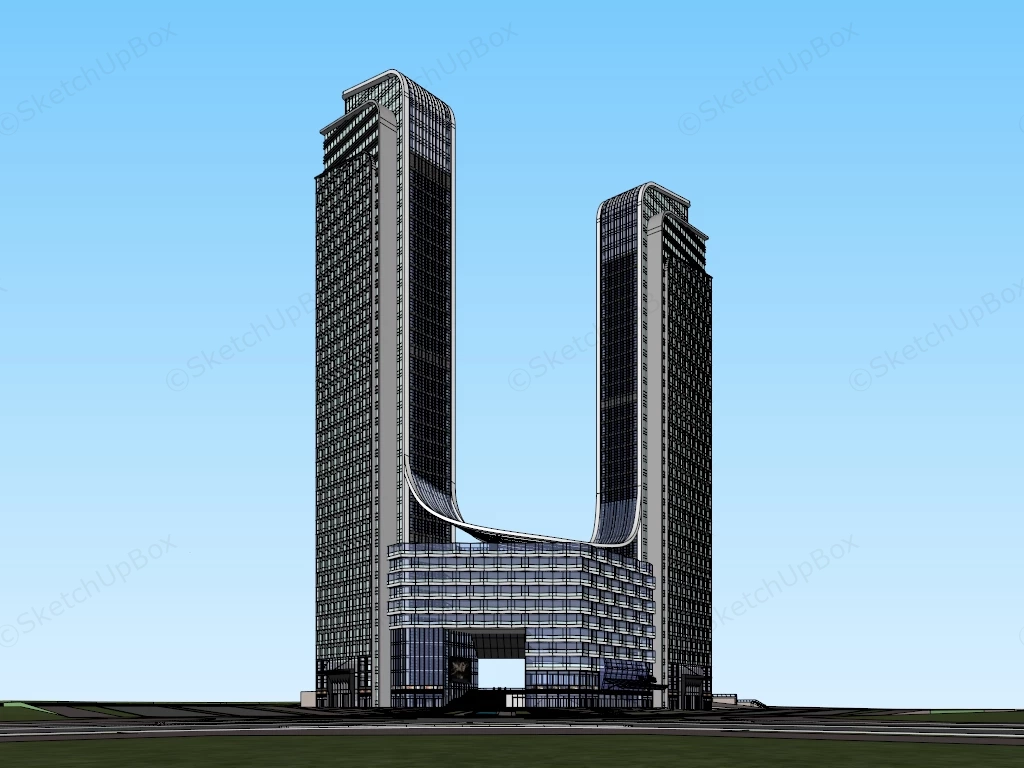 Modern Twin Tower Skyscraper Complex sketchup model preview - SketchupBox