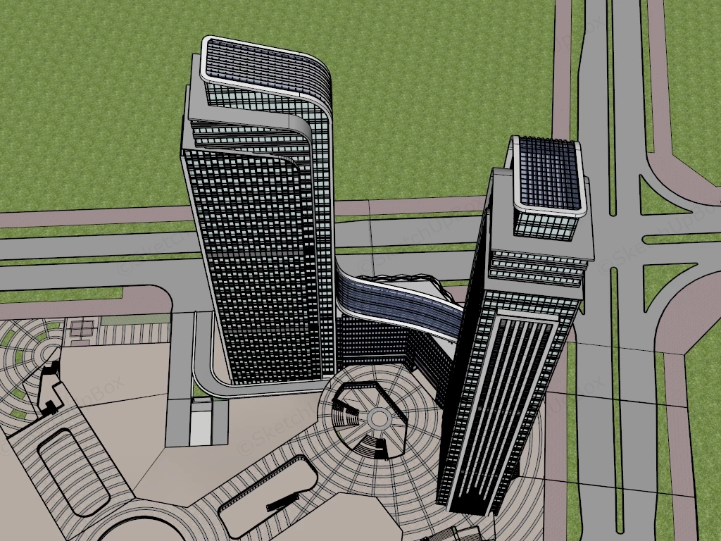 Modern Twin Tower Skyscraper Complex sketchup model preview - SketchupBox