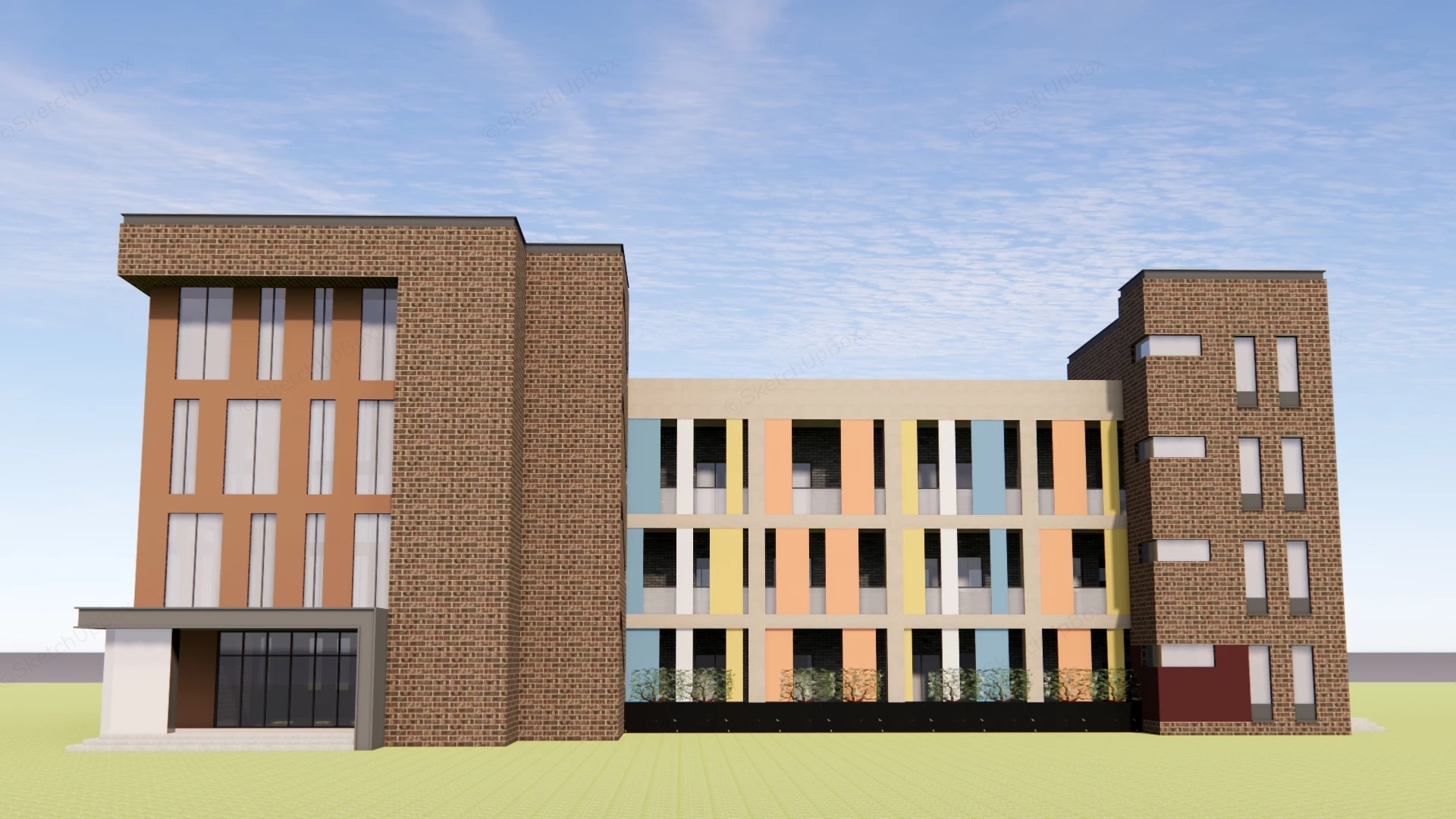 Modern Multi Storey Primary School Building sketchup model preview - SketchupBox