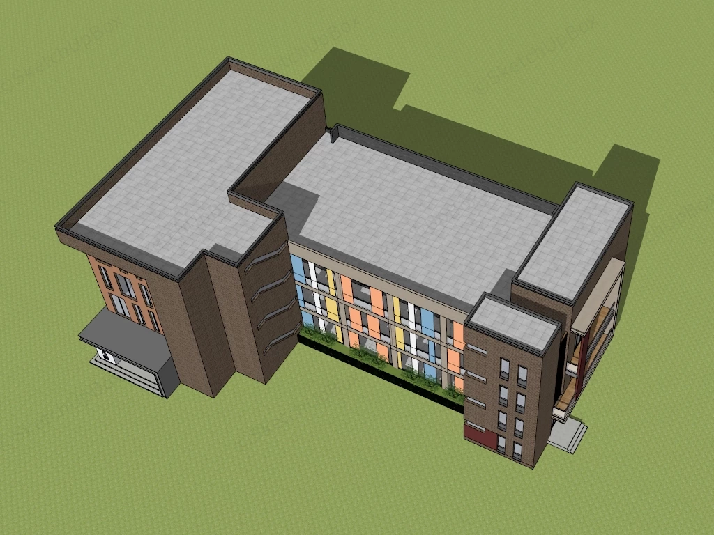 Modern Multi Storey Primary School Building sketchup model preview - SketchupBox