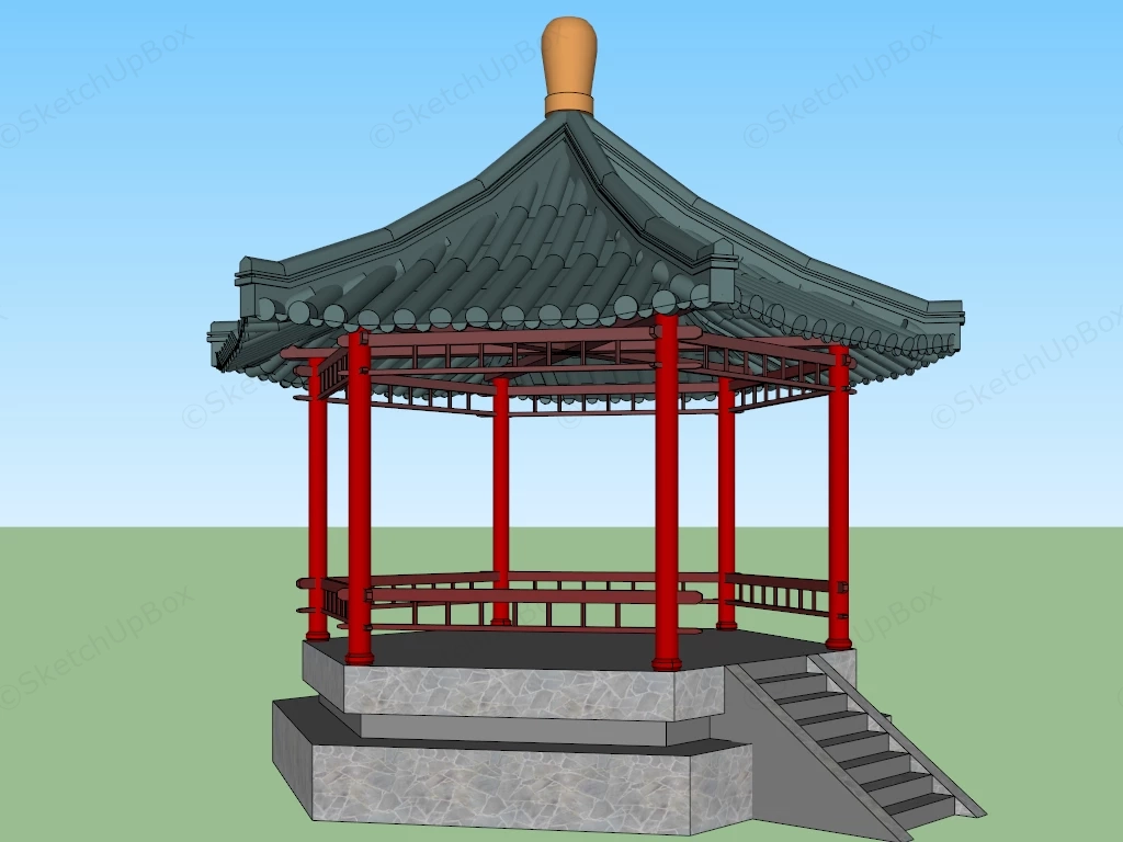 Traditional East Asian Pavilion sketchup model preview - SketchupBox