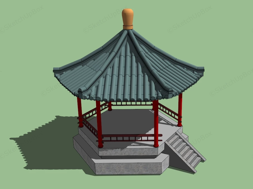 Traditional East Asian Pavilion sketchup model preview - SketchupBox
