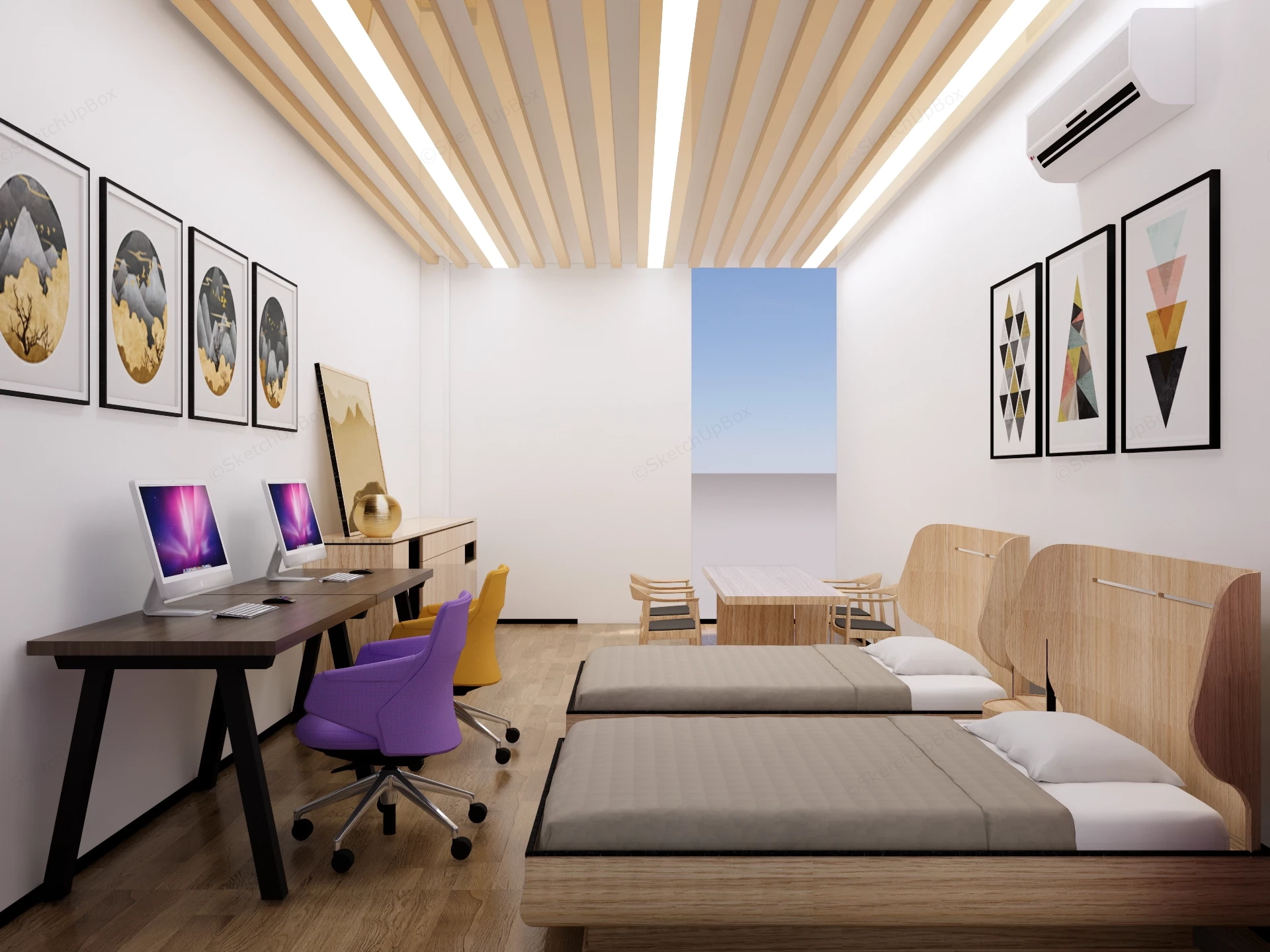 Double Student Housing Layout sketchup model preview - SketchupBox