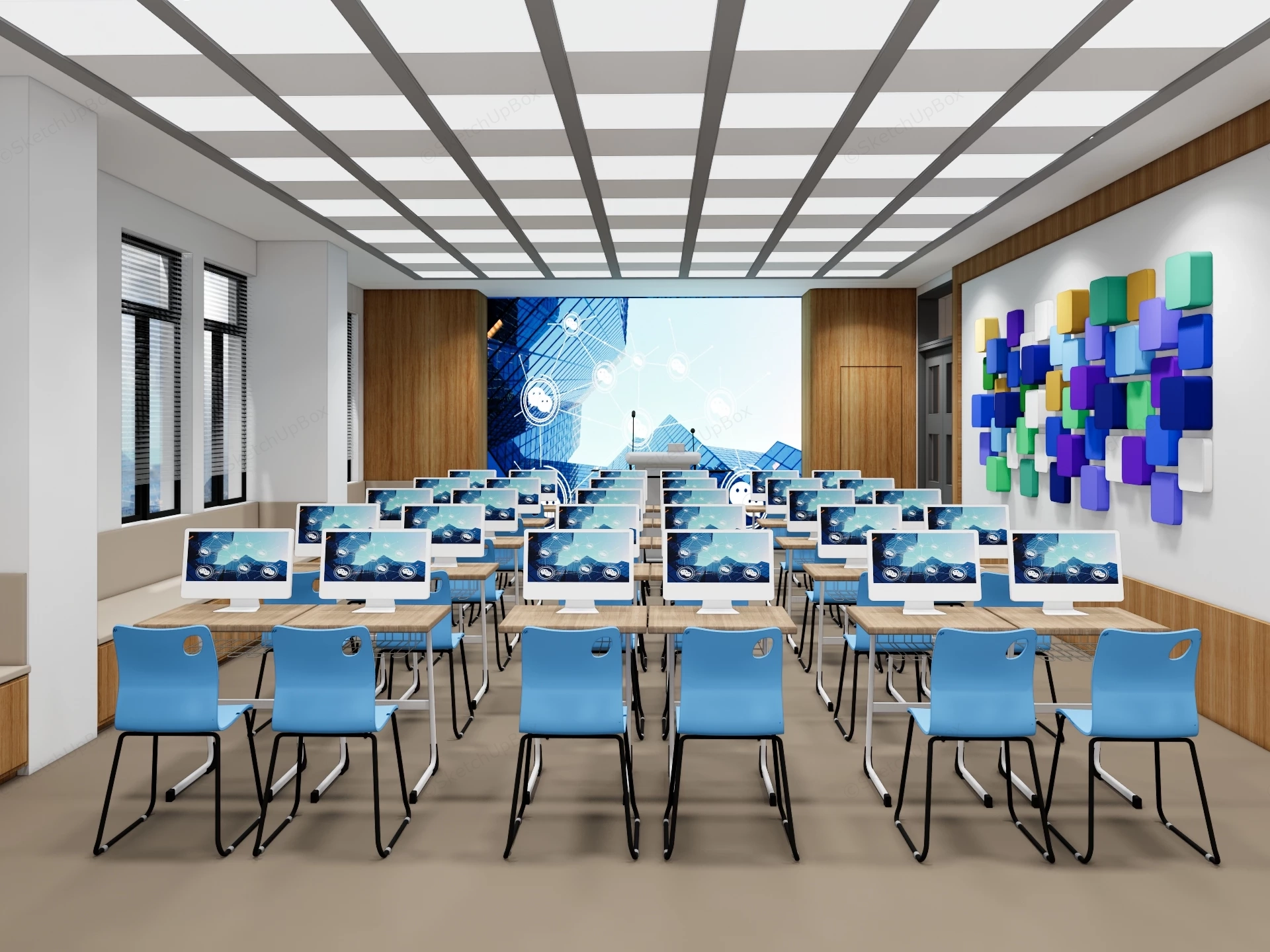 Modern Computer Classroom sketchup model preview - SketchupBox