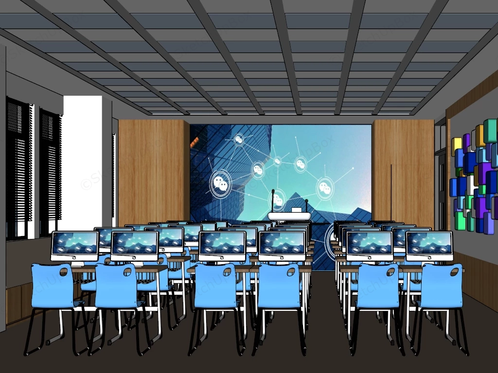 Modern Computer Classroom sketchup model preview - SketchupBox