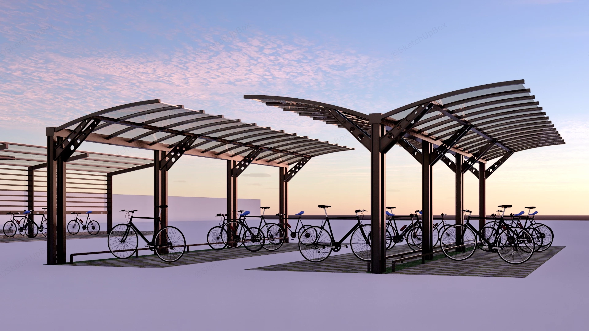 Modern Outdoor Bicycle Parking Shelter sketchup model preview - SketchupBox