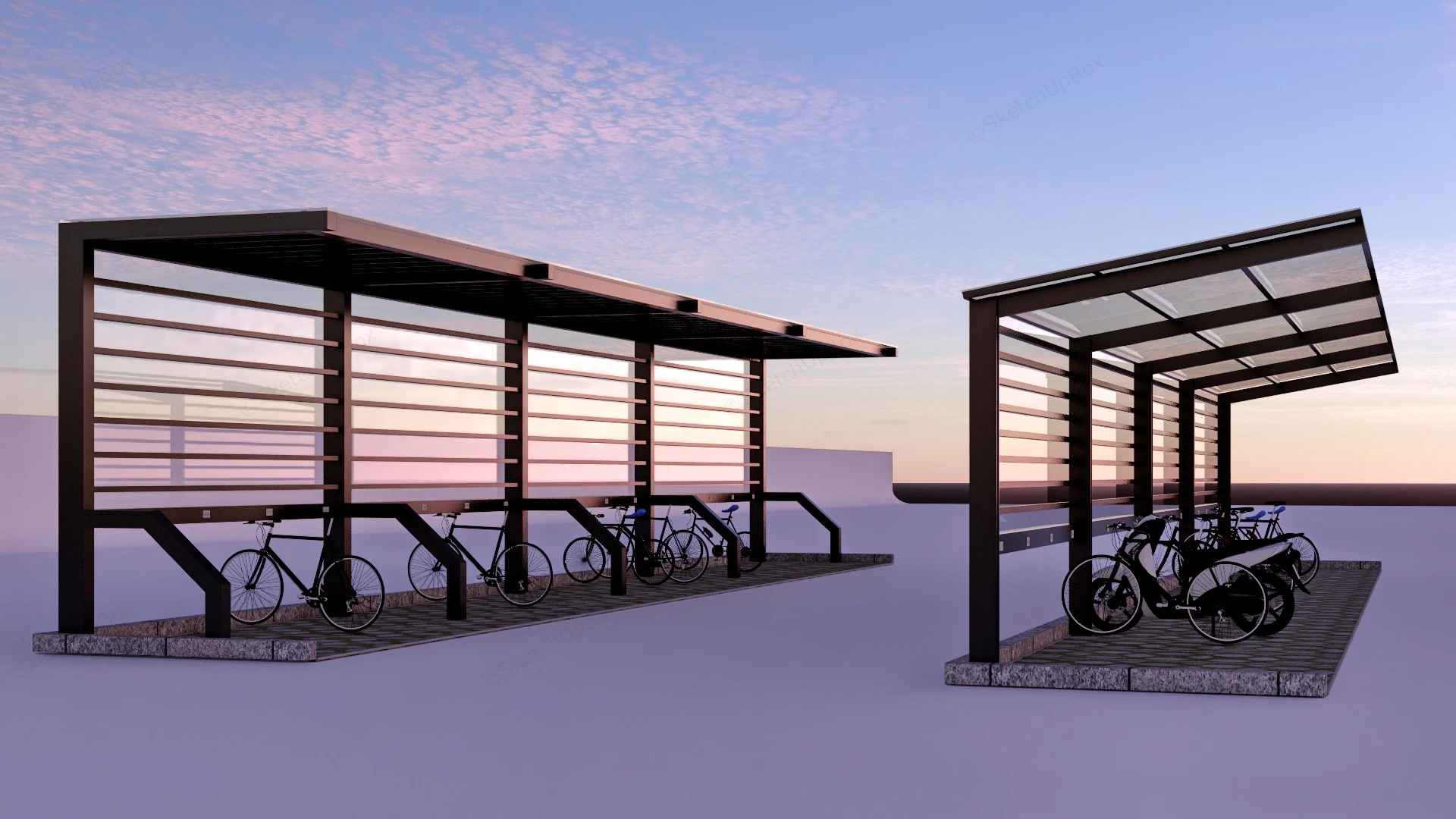 Modern Outdoor Bicycle Parking Shelter sketchup model preview - SketchupBox
