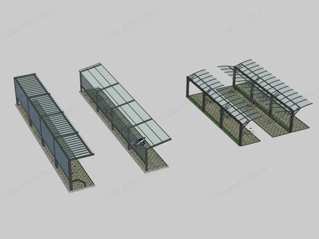 Modern Outdoor Bicycle Parking Shelter sketchup model preview - SketchupBox