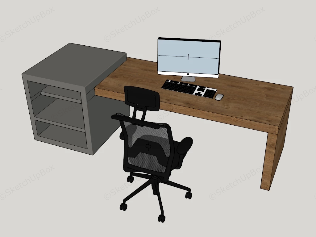 Modern Asymmetrical Office Desk sketchup model preview - SketchupBox